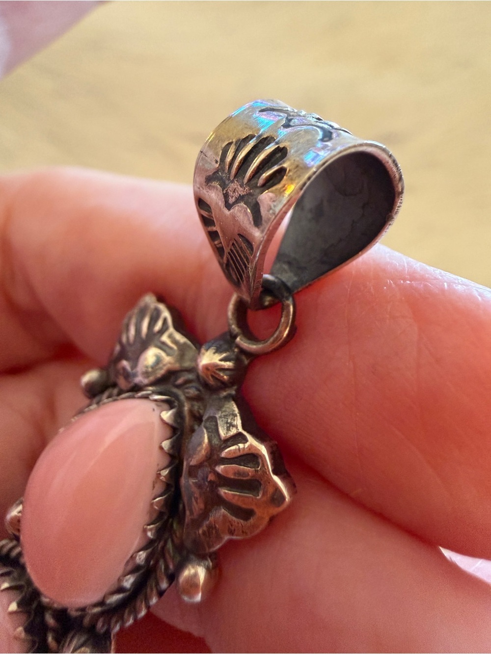 ❤️ Queen Pink Conch Navajo Style 2 Stone 9.3Gm Sterling Silver Pendant 2.06”L - Picture 8 of 15